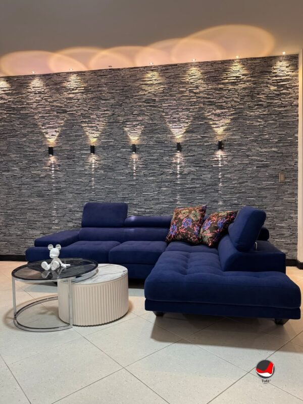 Sofá Tipo L C-H azul de Tufá Muebles con cojines decorativos